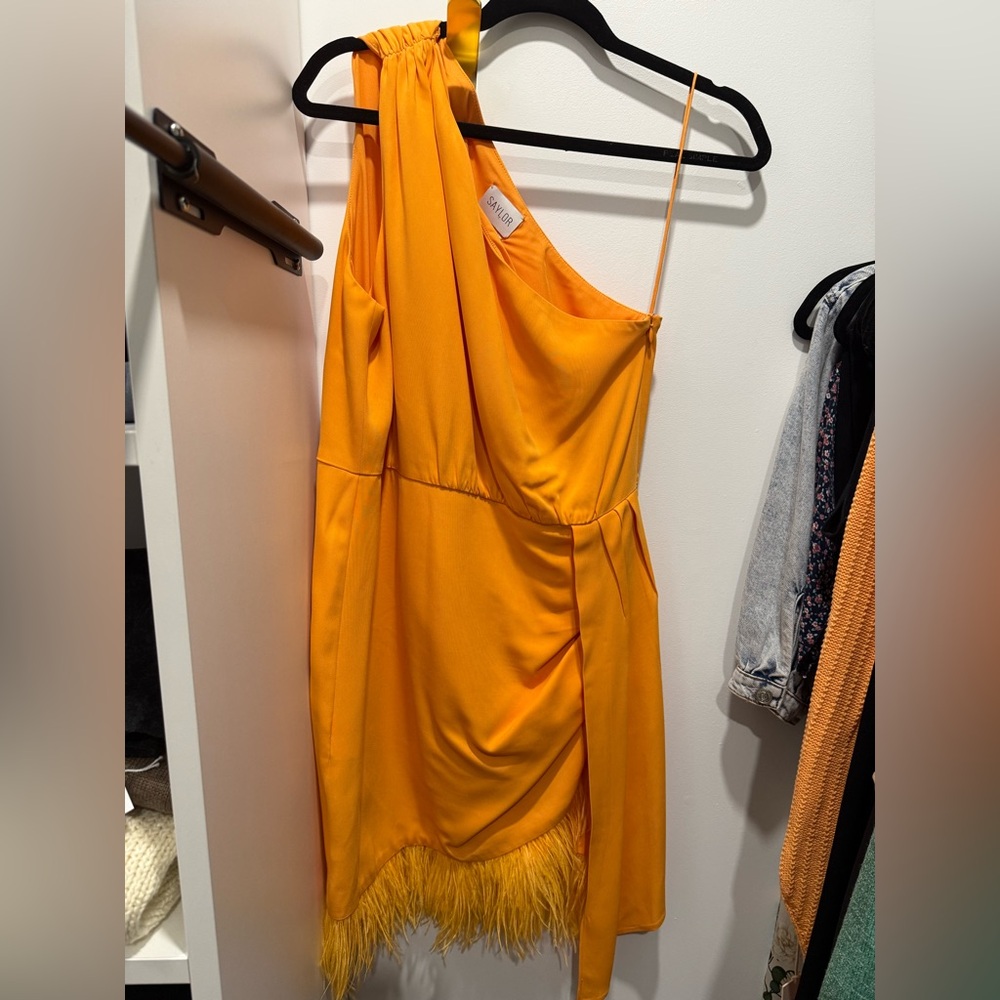 SAYLOR One-Shoulder Dress in Bright Yellow